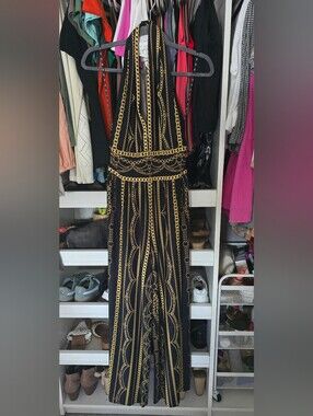 Black & Gold Chain-Print Jumpsuit